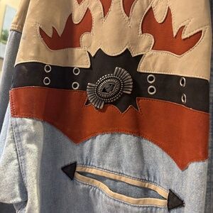 Vintage Western Passion Denim Shirt XL | Leather Appliqué Western Snap Cowboy
